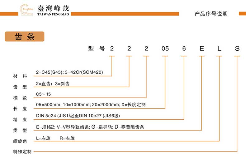 精密研磨斜齿条产品型号说明